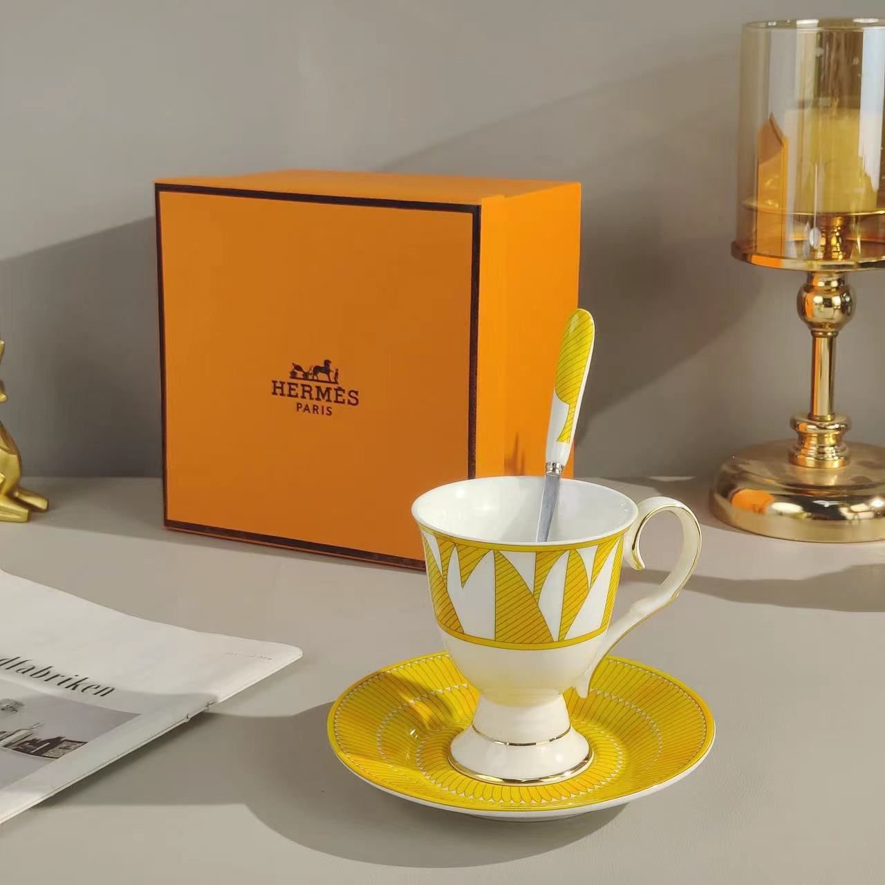 Hermes Bone China Coffee High foot Trophy 3-piece set ðŸ’™ vintage - Image 5 of 6